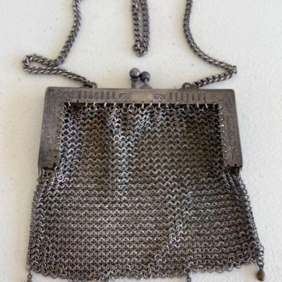MCM011 Antique German Art Nouveau Antique Mesh Chain Chainmail Evening Purse