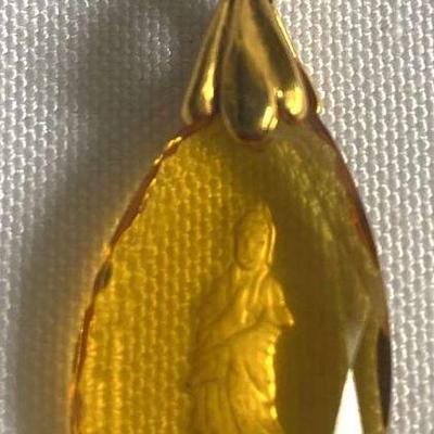 MCM005 Unique Faceted Reverse Carved Amber-Like Pendent with Gold Accents