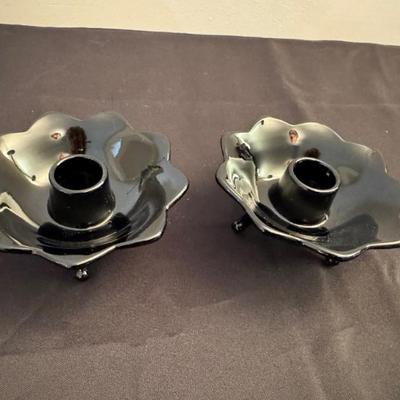 Black glass candlesticks
