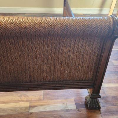 Tommy Bahama King Siesta Bed - sleigh bed, woven finish with carved palm leaf trim, handsome, tropical style ($999)