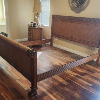 Tommy Bahama King Siesta Bed - sleigh bed, woven finish with carved palm leaf trim, handsome, tropical style ($999)