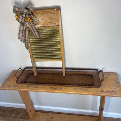 Antique Trio: Washboard, Quilt Rack, Basket
