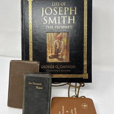 Antique LDS Books & Brass Book Stand