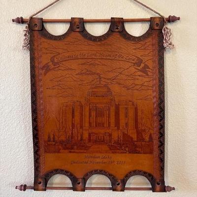 Meridian Idaho Temple Dedication Leather Hanging Art