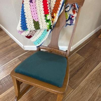Antique Upholstered Rocking Chair & Afgan