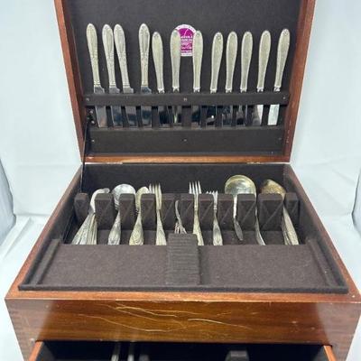Wooden Box with Silver Flatware