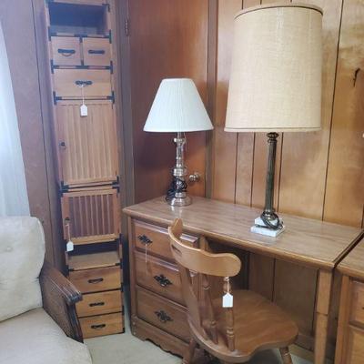 Desk-44x17x31 &
corner storage tower, unique and versatile with multiple compartments for organizing books, files or decorative items. 