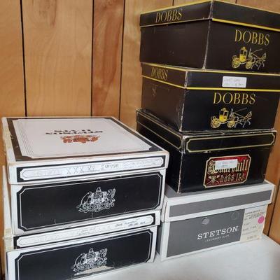 Classic vintage Stetson hats with hat boxes, Dobbs hats with boxes