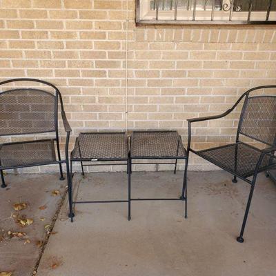 2 black metal chairs-24x33
2 metal side tables-14.5x18x17