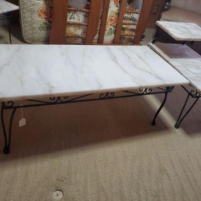 "Marble’top coffee table-matches side tables-45x20x15