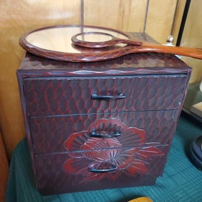Japanese lacquer box and mirrors
