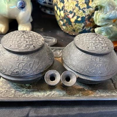 Metal vintage inkwell