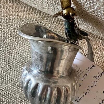 Mexican Silver plate with stone bird