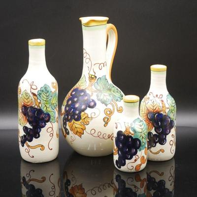 Amalfi Italy Hand Painted Bottles & Pitcher 4pc Set