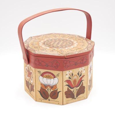 Traditional Russian Folk Art Birch Bark Hand-Painted Basket
