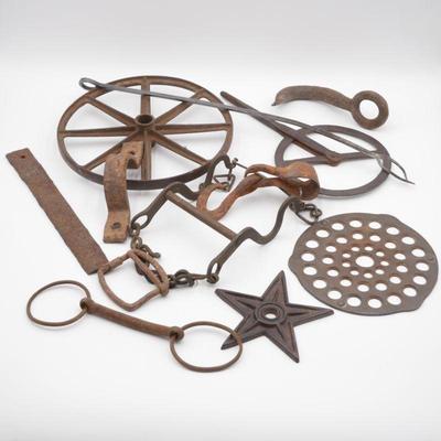 Lot of 14 Antique Rustic Metal Items