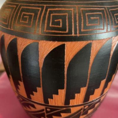 Native american pottery black and orange taller bowl