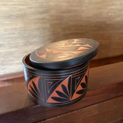 Native american pottery lidded jar
