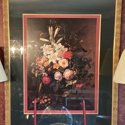 Wall art floral picture with green mat