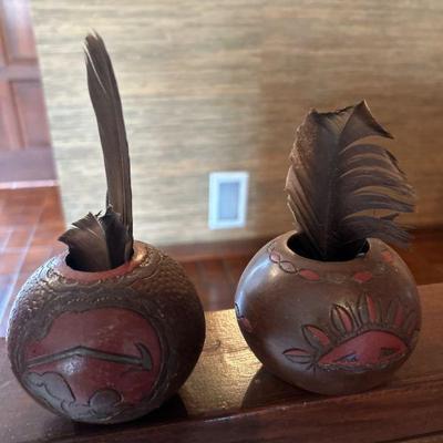 Pottery 2 small bowls with brown and red design