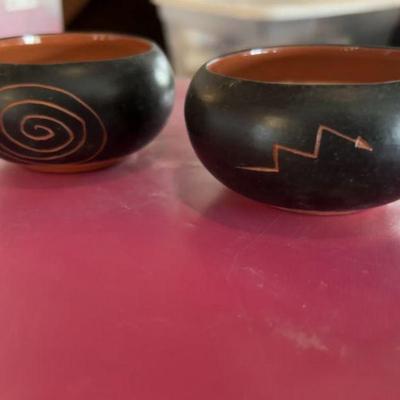 Native american pottery black and orange candle holders