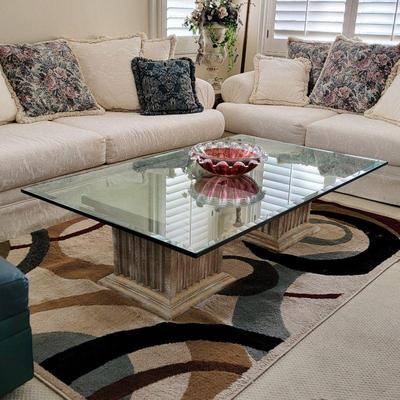 Comfy soft & love seat, glass top coffee table, home decor