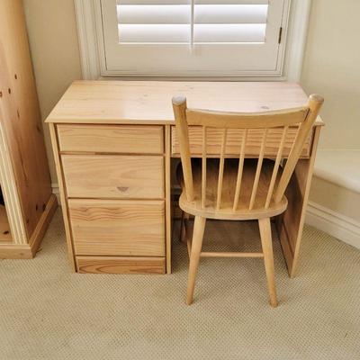 Pine wood desk with chair
