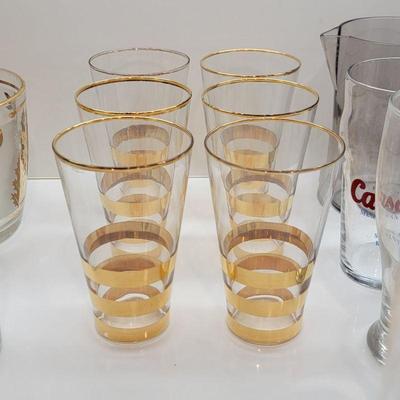 Vintage gold rimmed and banded glasses, set of 6