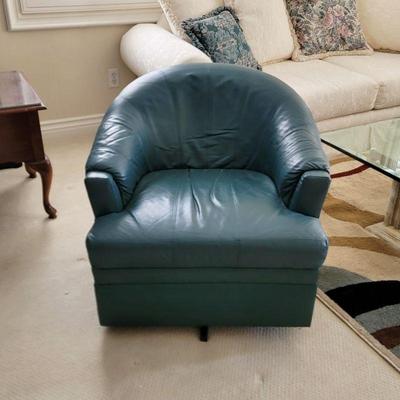 Blue leather club chair