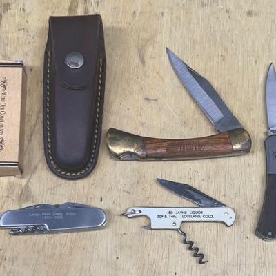 Small Pocket Knife Lot - Barlow, Ed Jayne Liquor Loveland, Loveland Industries With Case, 