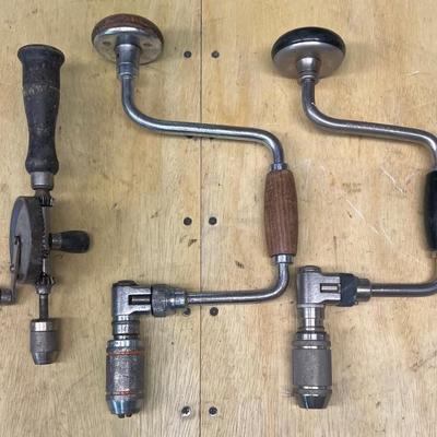 (3) Vintage Hand Drills - Sears Craftsman, Stanley, And Miller Falls