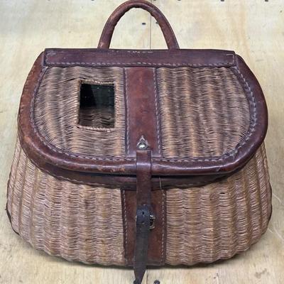 Antique Leather And Wicker Fishing Creel