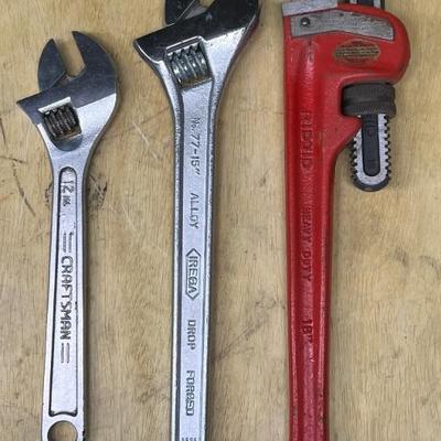 Ridgid 18" Pipe Wrench With 15" And 12" Adjustable Wrenches 