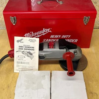 Milwaukee Heavy-duty 9" Corded Disc Sander Grinder No. 6095 With Case, Manual, And Dayton Grinding Wheels