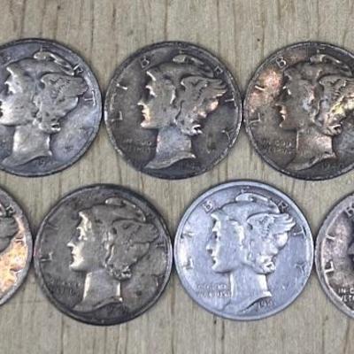(7) 1923 To 1944 Mercury Silver Dimes 