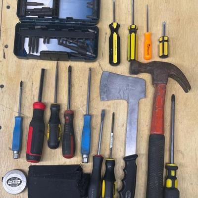 Assorted Hand Tool Lot - Ridge Runner Hatchet, Bosch Bits, Screwdrivers
