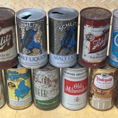 (14) Vintage Collectible Beer Cans - Schlitz, Hamms,hudepohl, Old Milwaukee, Cold Brau 