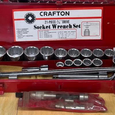 Vintage Crafton 21 Piece 3 1/4" Drive Socket Set With Metal Case