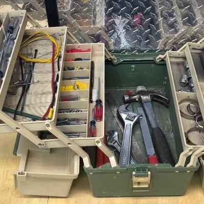 Plano Tackle Box With Assorted Hand Tools And Electrical Parts, Hand Tools, And Hardware