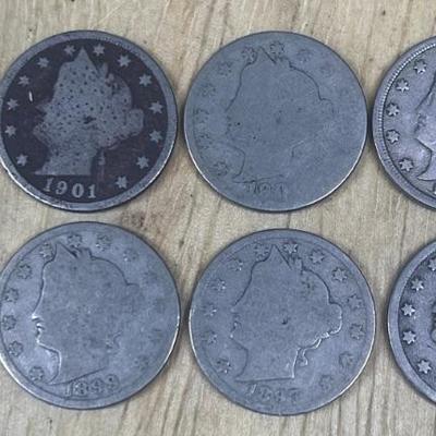 (6) 1884 - 1907 Liberty Nickels With A 1903 Liberty Dime ( As Is )