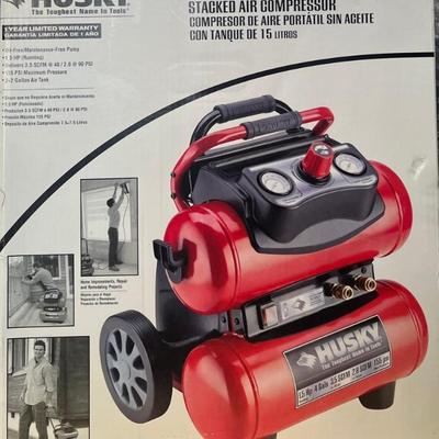 Husky 4 Gallon Portable Stacked Air Compressor With Original Box (as Is)