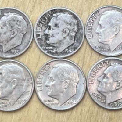 (10) 1948 To 1964 Roosevelt Silver Dimes 