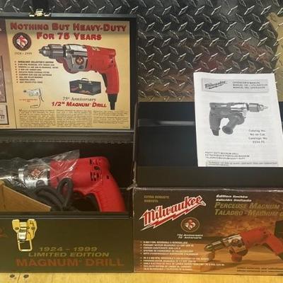 Milwaukee Heavy-duty Corded 1924-1999 Limited Edition 1/2" Magnum Drill With Original Box And Metal Case