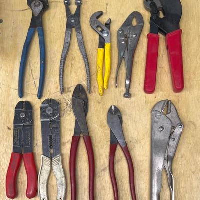 Hand Tool Lot - Wire Stripper And Cutters, Locking Pliers, Hex Crimper, & More