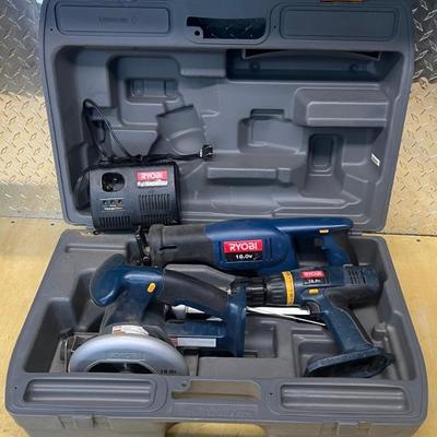 Ryobi 18v Cordless Tool Set With Case And Charger - Sawzall, Circular Saw, And Drill (as Is)