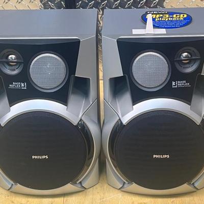 Pair Of Philips Three Way Base Reflects Speakers