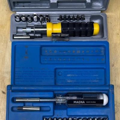 (2) Complete Adjustable Screwdriver Sets With Cases - Magna
