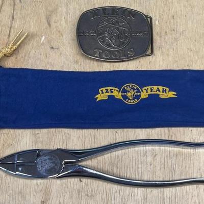 Klein Tools 125th Year Anniversary 9" Lineman Pliers With Bag And First Edition Brass Belt Buckle