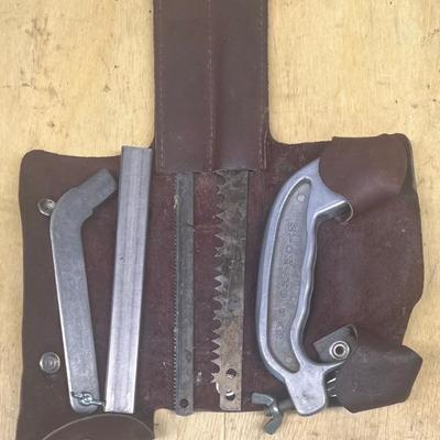 Vintage Wyoming Saw - Portable Saw With (2) 11 Inch Blades And Leather Case With Belt Loop 
