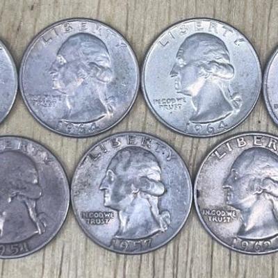 (7) 1943 To 1964 90 Percent Silver Quarters 
